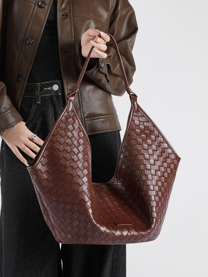Woven Leather Hobo Shoulder Tote