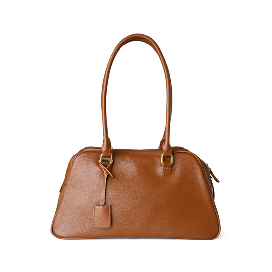 Large Capacity Zip‑Top Natural Leather Shoulder Bag