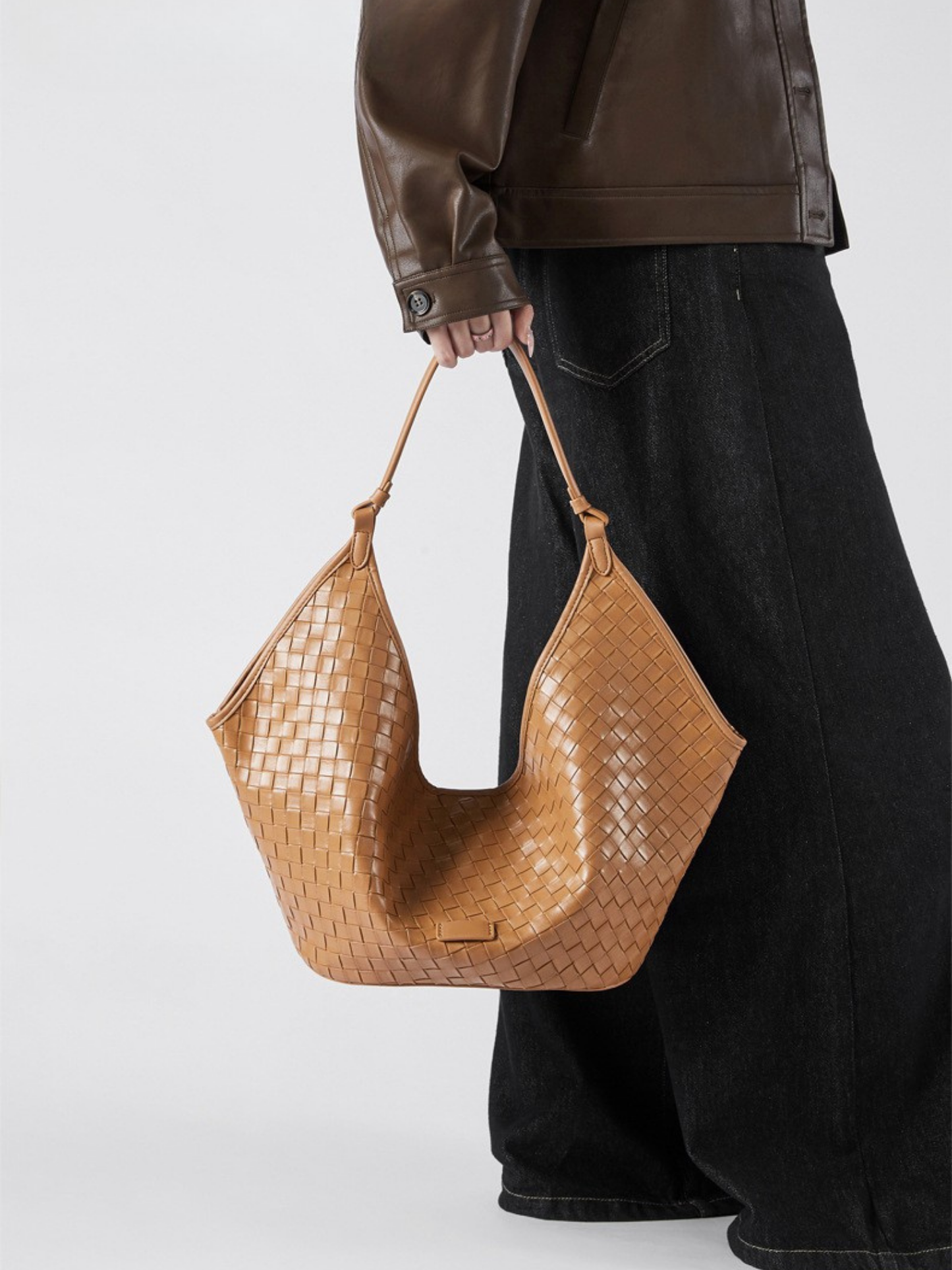 Woven Leather Hobo Shoulder Tote