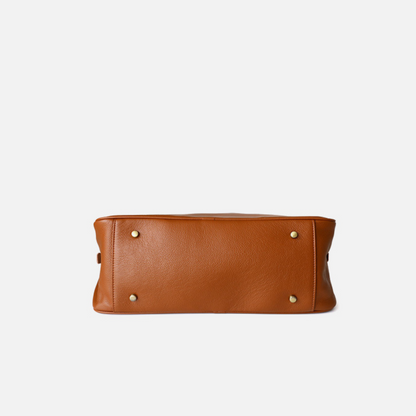 Large Capacity Zip‑Top Natural Leather Shoulder Bag