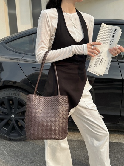 Woven Lightweight Leather Tote Bag