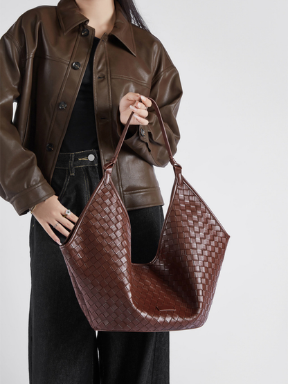 Woven Leather Hobo Shoulder Tote