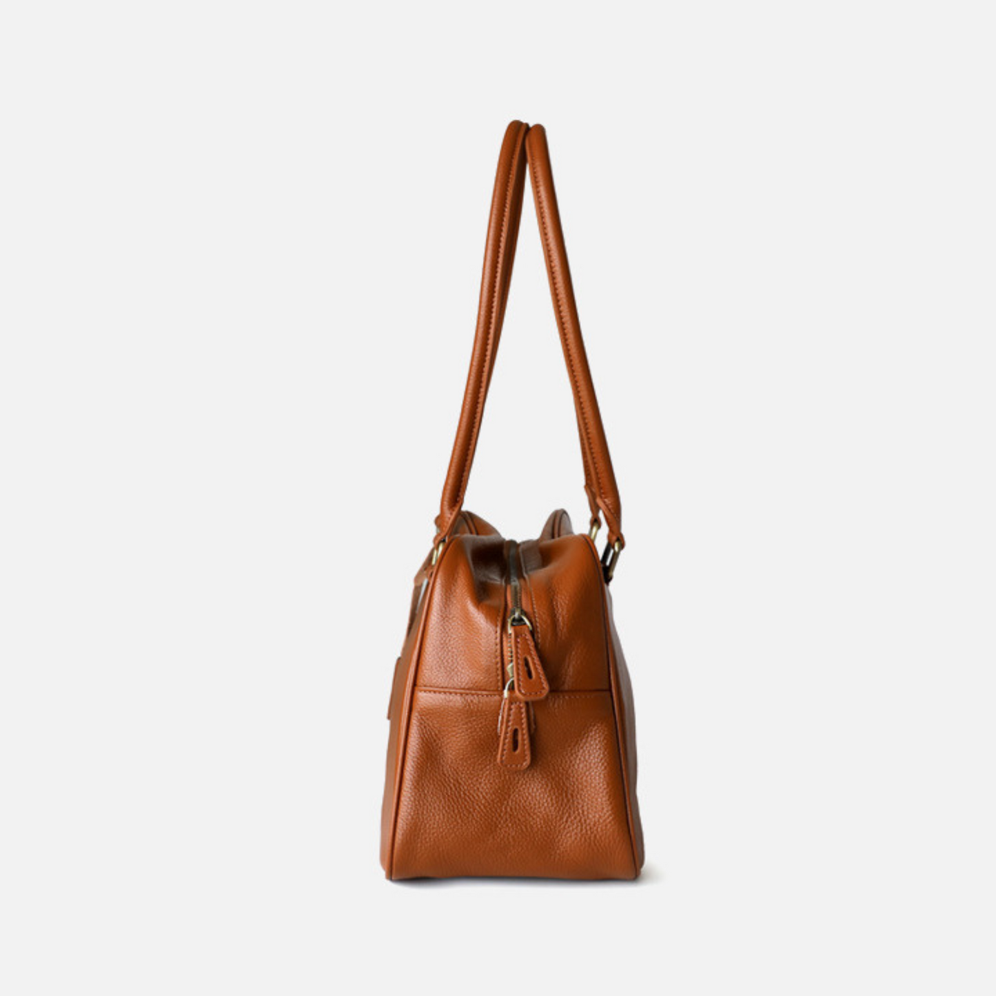 Large Capacity Zip‑Top Natural Leather Shoulder Bag