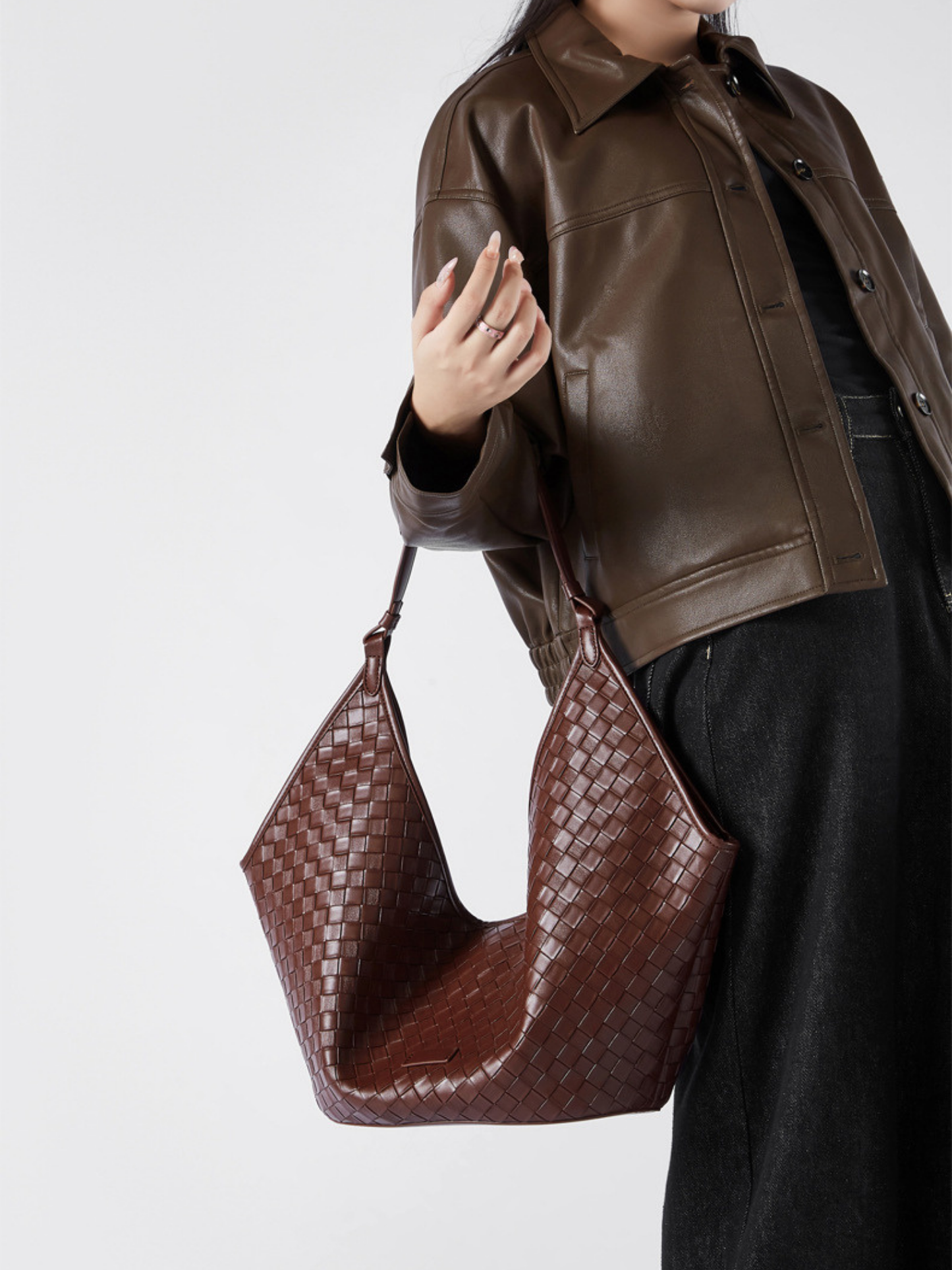 Woven Leather Hobo Shoulder Tote