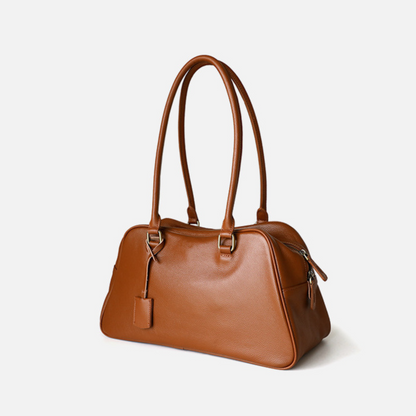 Large Capacity Zip‑Top Natural Leather Shoulder Bag