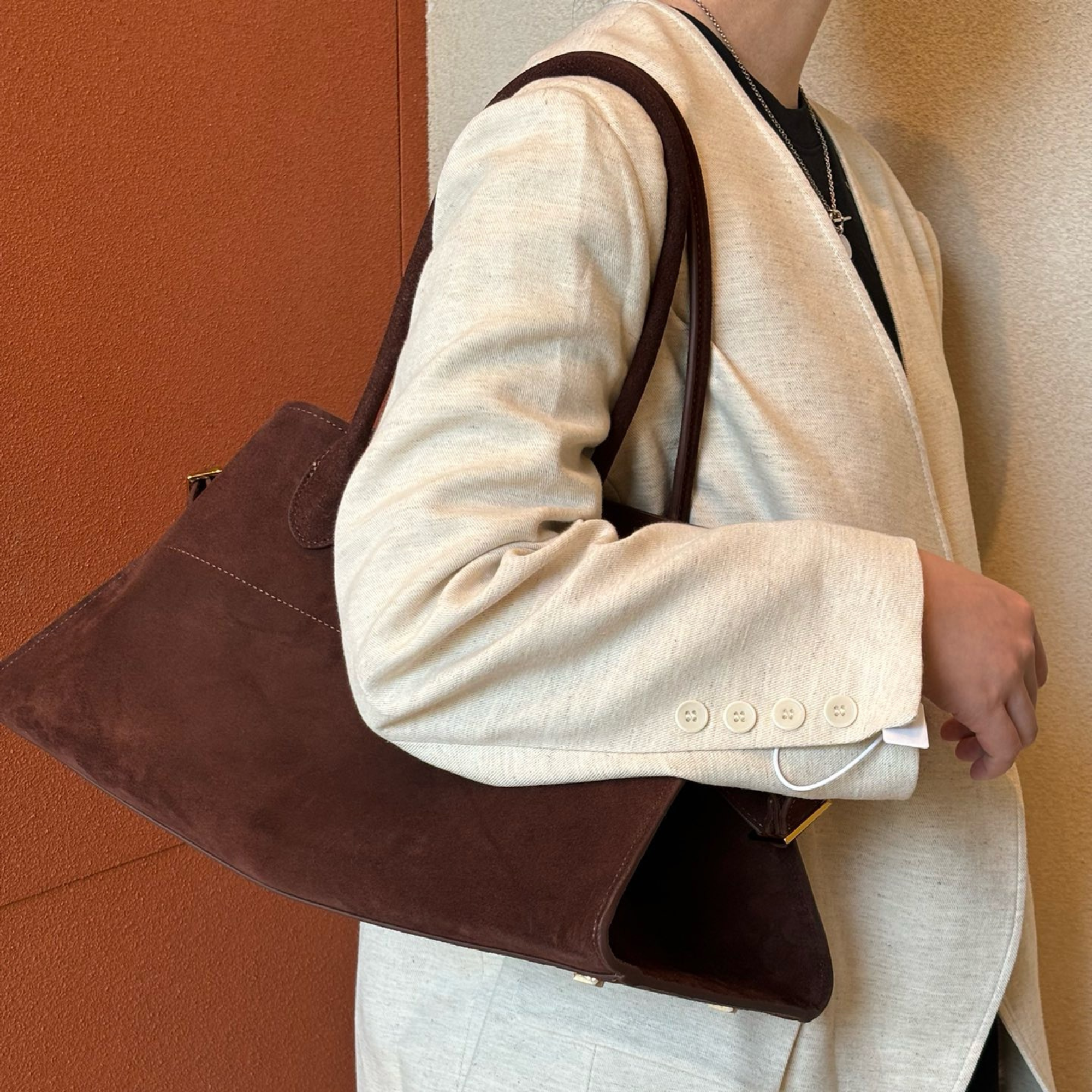 Wide-Base Structured Soft Leather Tote Bag