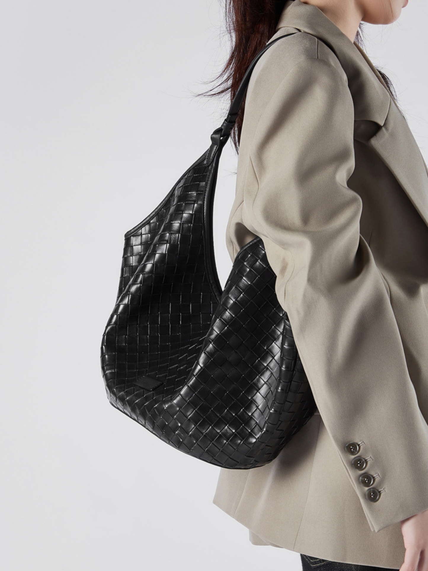 Woven Leather Hobo Shoulder Tote