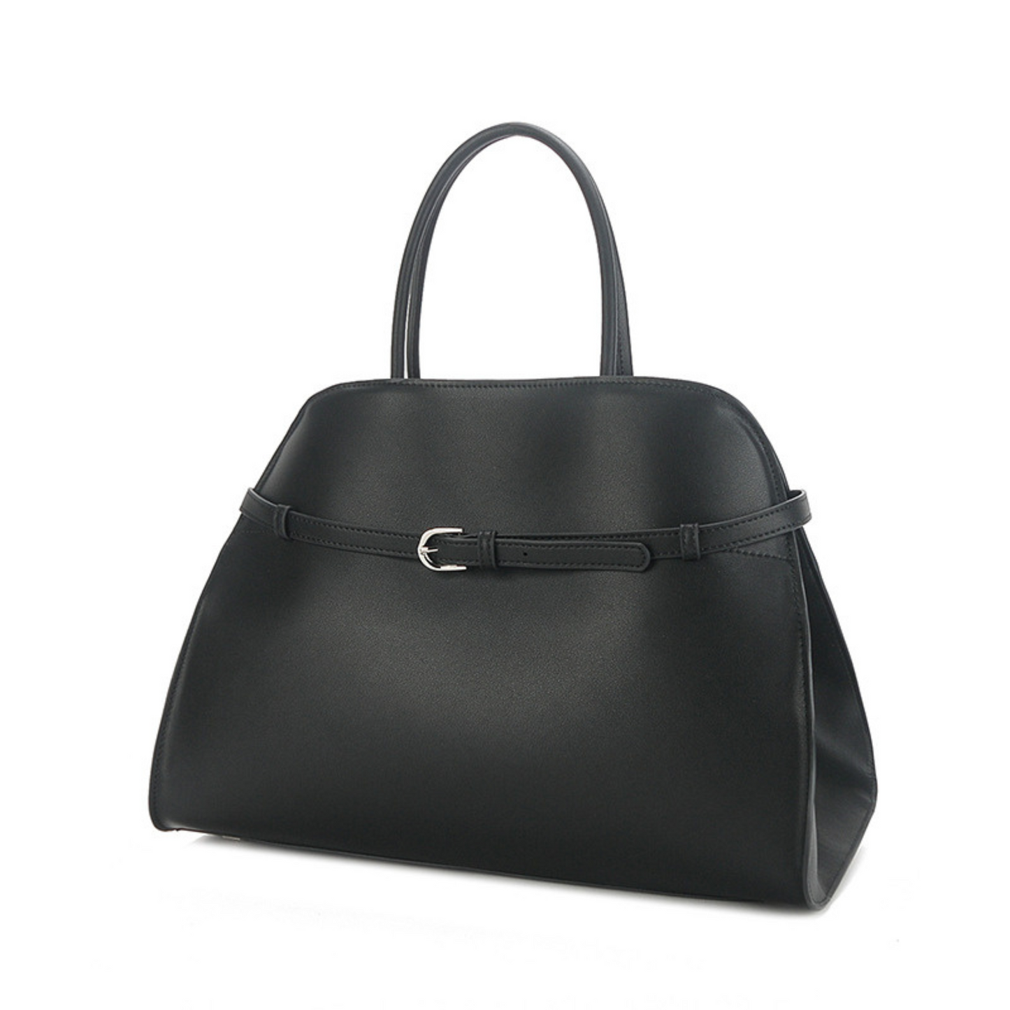 The "Row-Margaux-inspired" Luxurious Leather Tote Bag - Margaux 15 (15 x 11 x 8 in.) / Belt Black-Silver Buckle - Trendiesty Worldwide