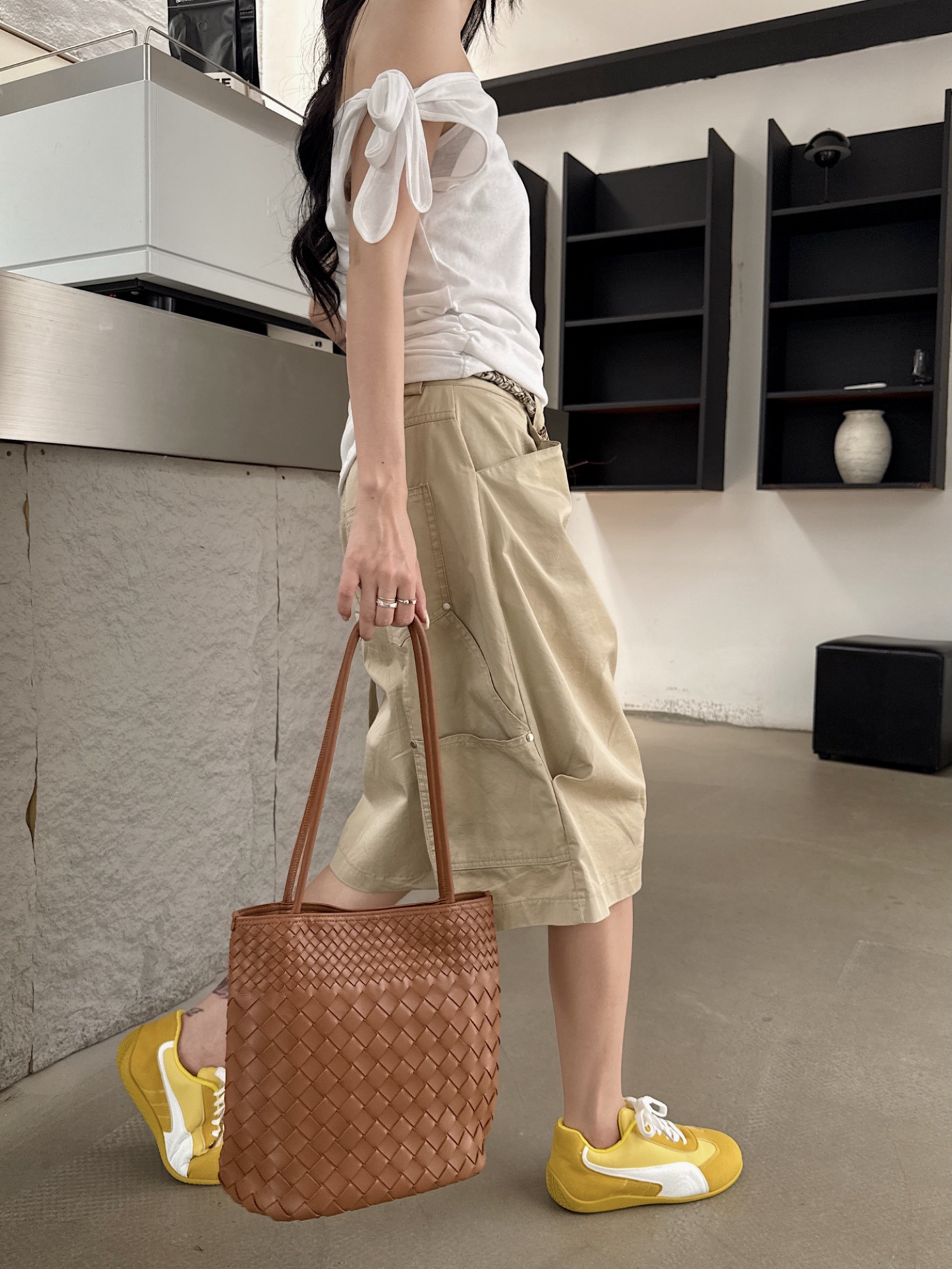 Woven Lightweight Leather Tote Bag
