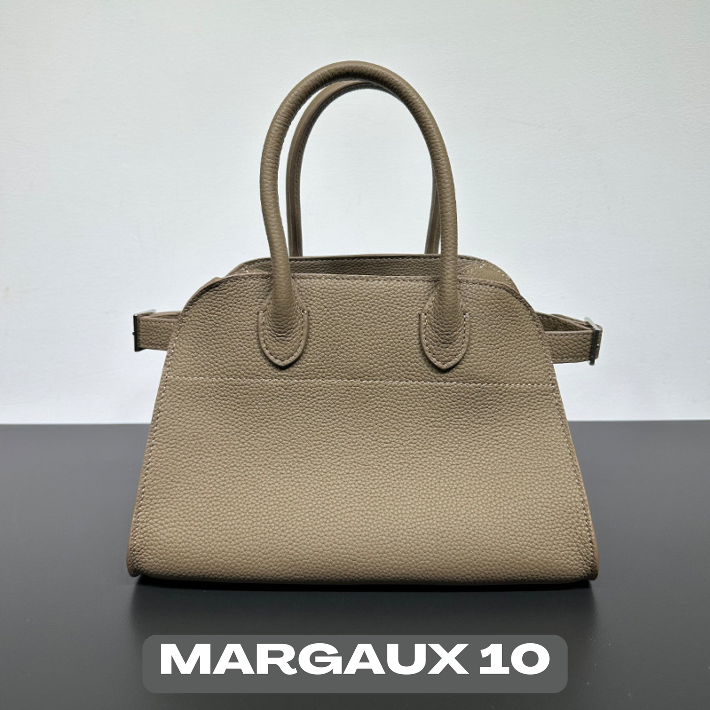 The Row Margaux Inspired Leather Bag | Without Logo - Margaux 10 (10 x 7 x 7.5 in.) / Pebbled Beige - Trendiesty Worldwide