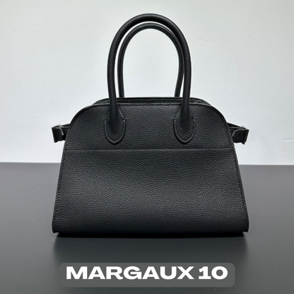 The Row Margaux Inspired Leather Bag | Without Logo - Margaux 10 (10 x 7 x 7.5 in.) / Pebbled Black - Trendiesty Worldwide