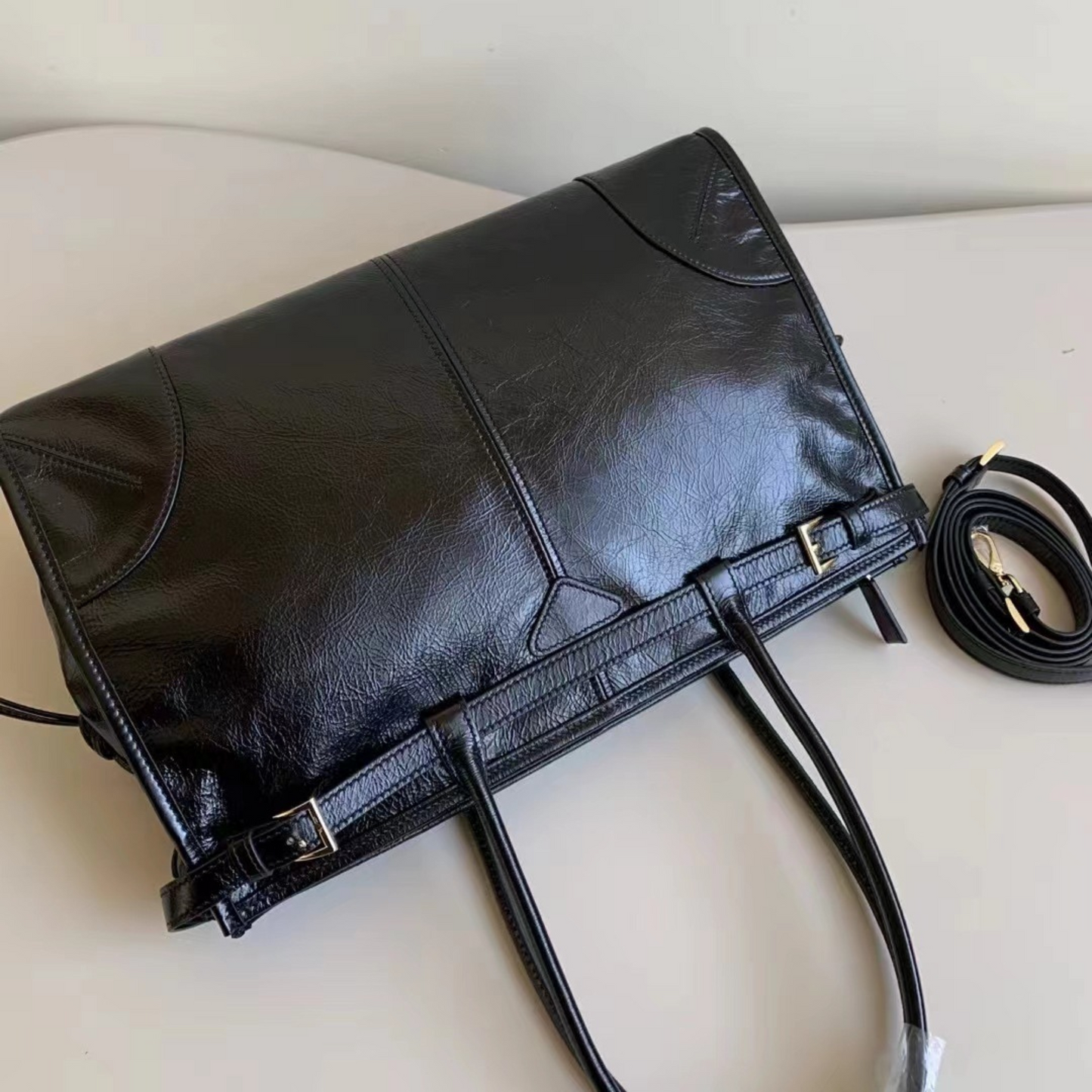 Prada-Inspired First Layer Wax Leather Shoulder Bag