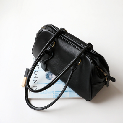 Large Capacity Zip‑Top Natural Leather Shoulder Bag