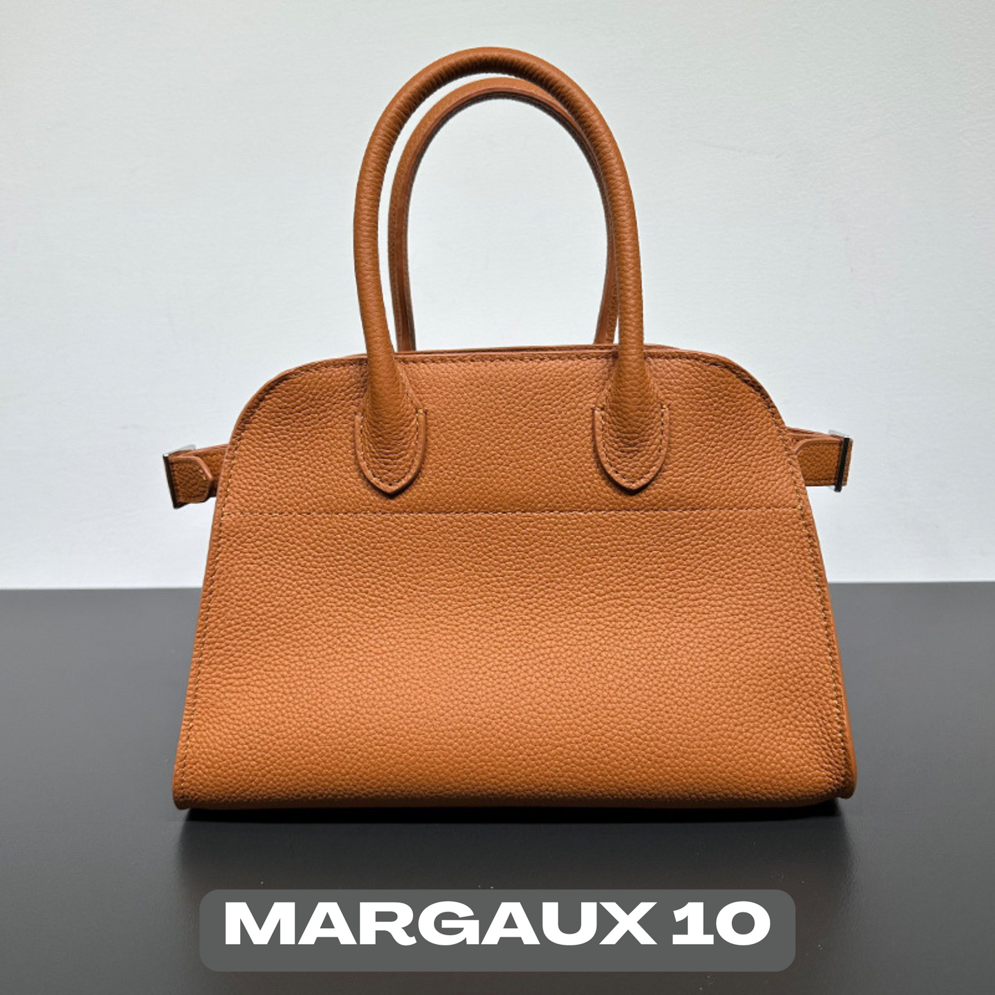 The Row Margaux Inspired Leather Bag | Without Logo - Margaux 10 (10 x 7 x 7.5 in.) / Pebbled Golden Brown - Trendiesty Worldwide