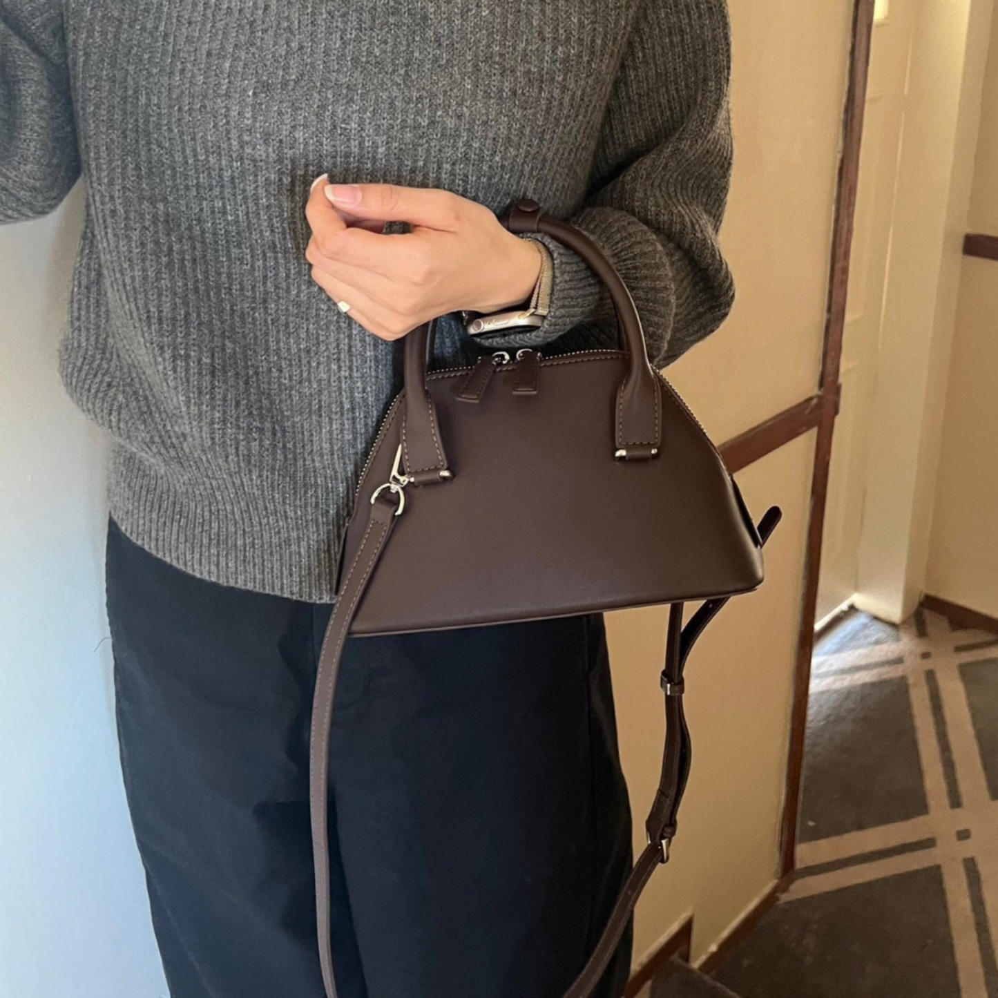 Mini Structured Leather Tote Bag