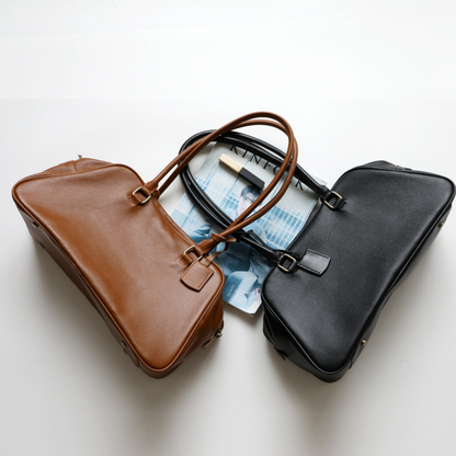 Large Capacity Zip‑Top Natural Leather Shoulder Bag