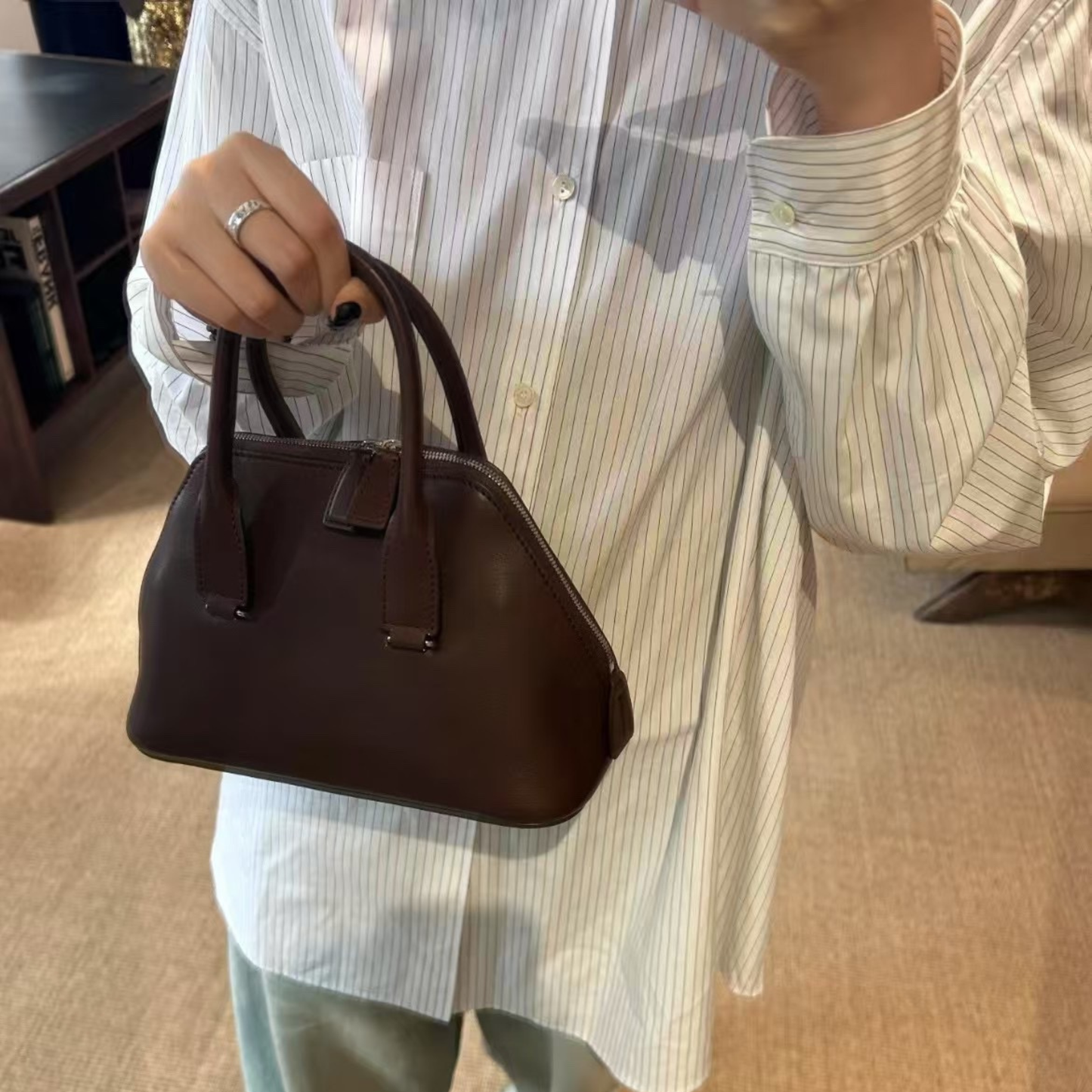 Mini Structured Leather Tote Bag