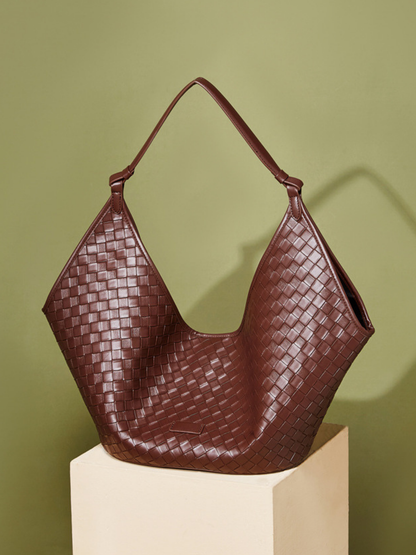 Woven Leather Hobo Shoulder Tote