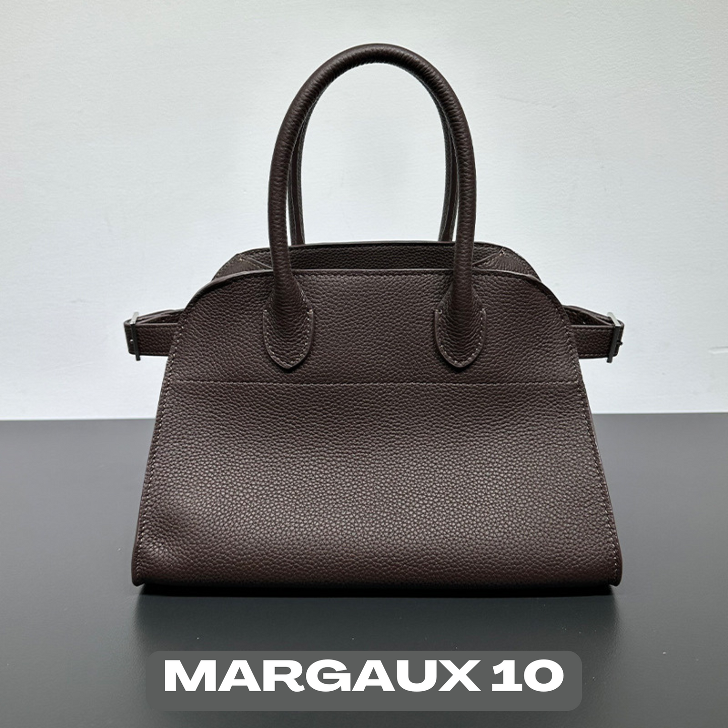 The Row Margaux Inspired Leather Bag | Without Logo - Margaux 10 (10 x 7 x 7.5 in.) / Pebbled dark brown - Trendiesty Worldwide