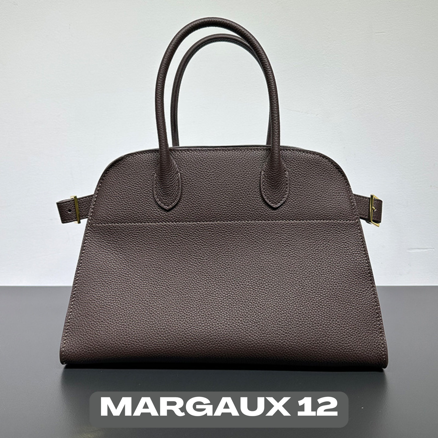 The Row Margaux Inspired Leather Bag | Without Logo - Margaux 12 (12 x 9 x 7.5 in.) / Pebbled dark brown - Trendiesty Worldwide