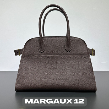 The Row Margaux Inspired Leather Bag | Without Logo - Margaux 12 (12 x 9 x 7.5 in.) / Pebbled dark brown - Trendiesty Worldwide