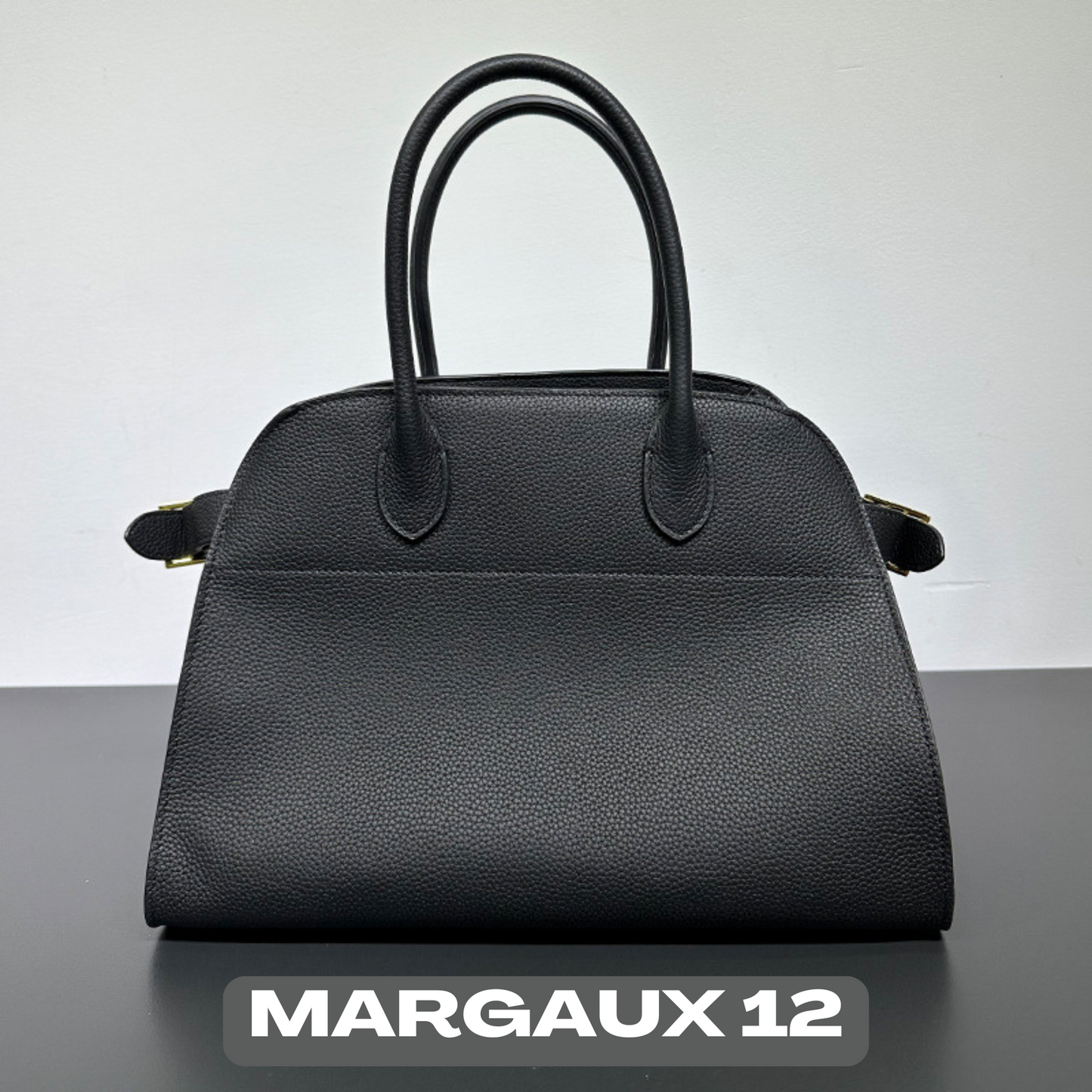 The Row Margaux Inspired Leather Bag | Without Logo - Margaux 12 (12 x 9 x 7.5 in.) / Pebbled Black - Trendiesty Worldwide