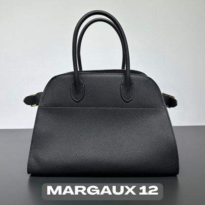 The Row Margaux Inspired Leather Bag | Without Logo - Margaux 12 (12 x 9 x 7.5 in.) / Pebbled Black - Trendiesty Worldwide