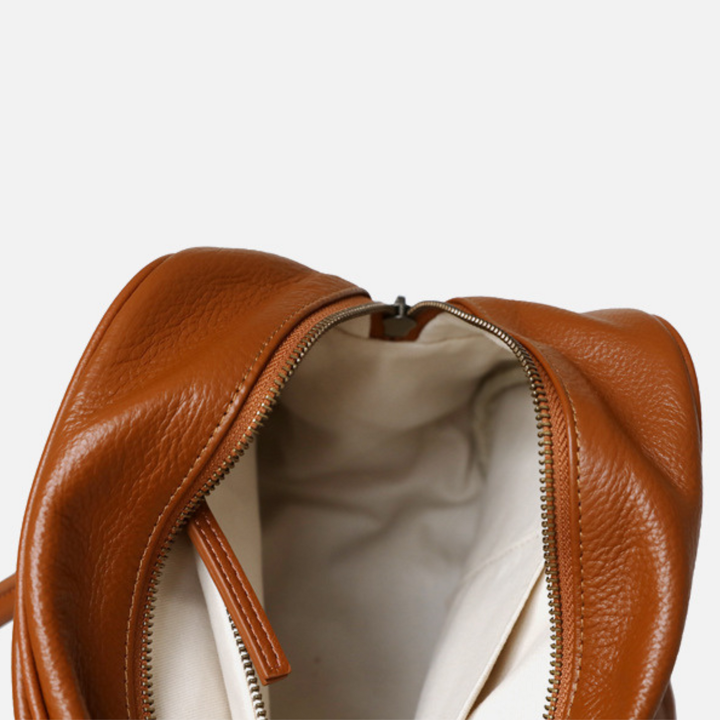 Large Capacity Zip‑Top Natural Leather Shoulder Bag