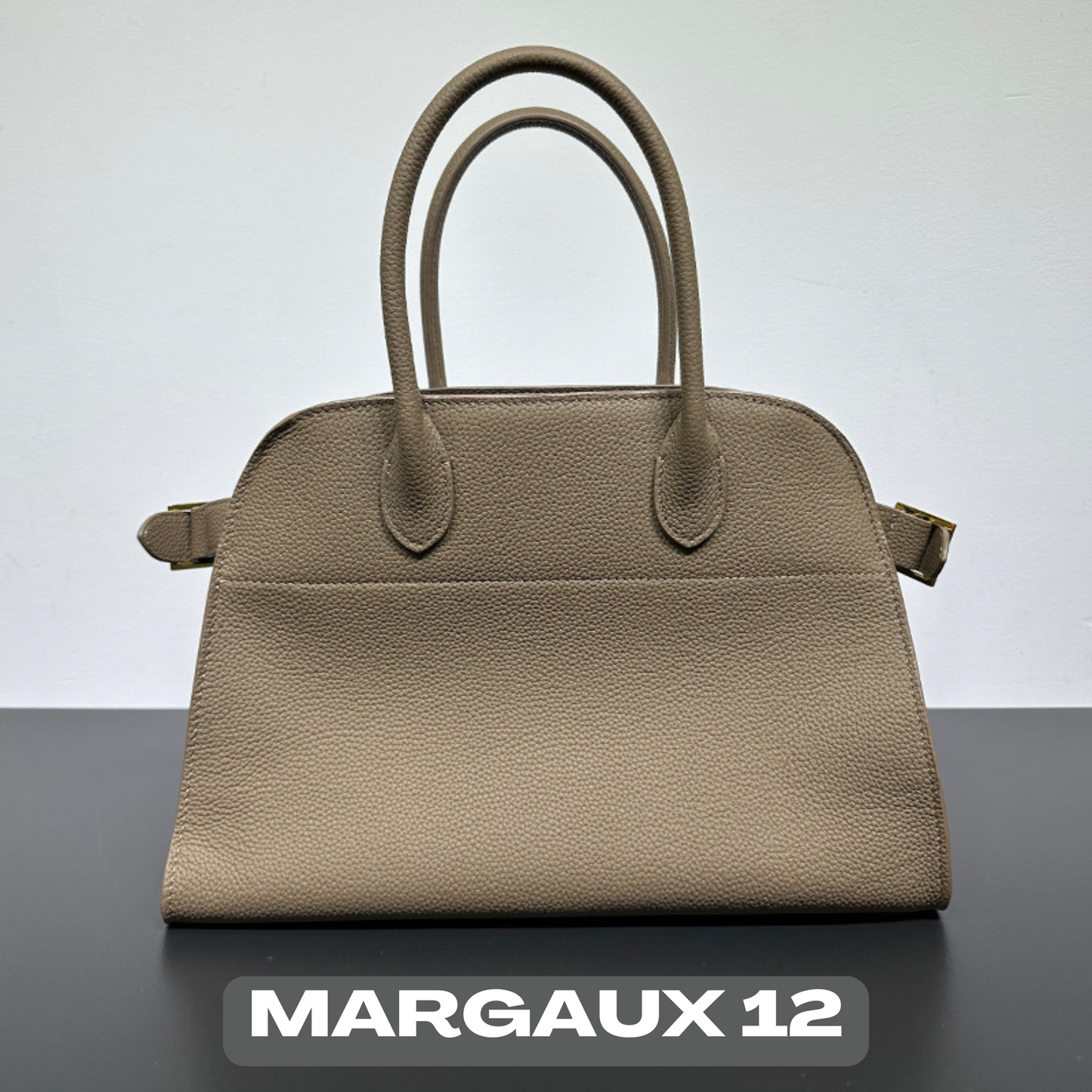 The Row Margaux Inspired Leather Bag | Without Logo - Margaux 12 (12 x 9 x 7.5 in.) / Pebbled Beige - Trendiesty Worldwide