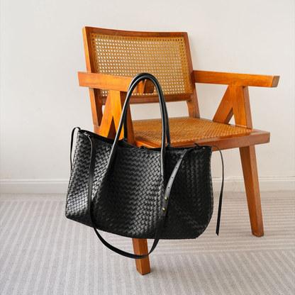 Woven Carryall Leather Shoulder Tote