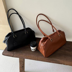 Large Capacity Zip‑Top Natural Leather Shoulder Bag