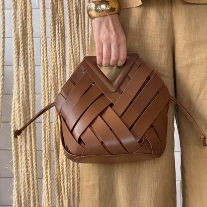 Woven-Style Leather Basket Bag
