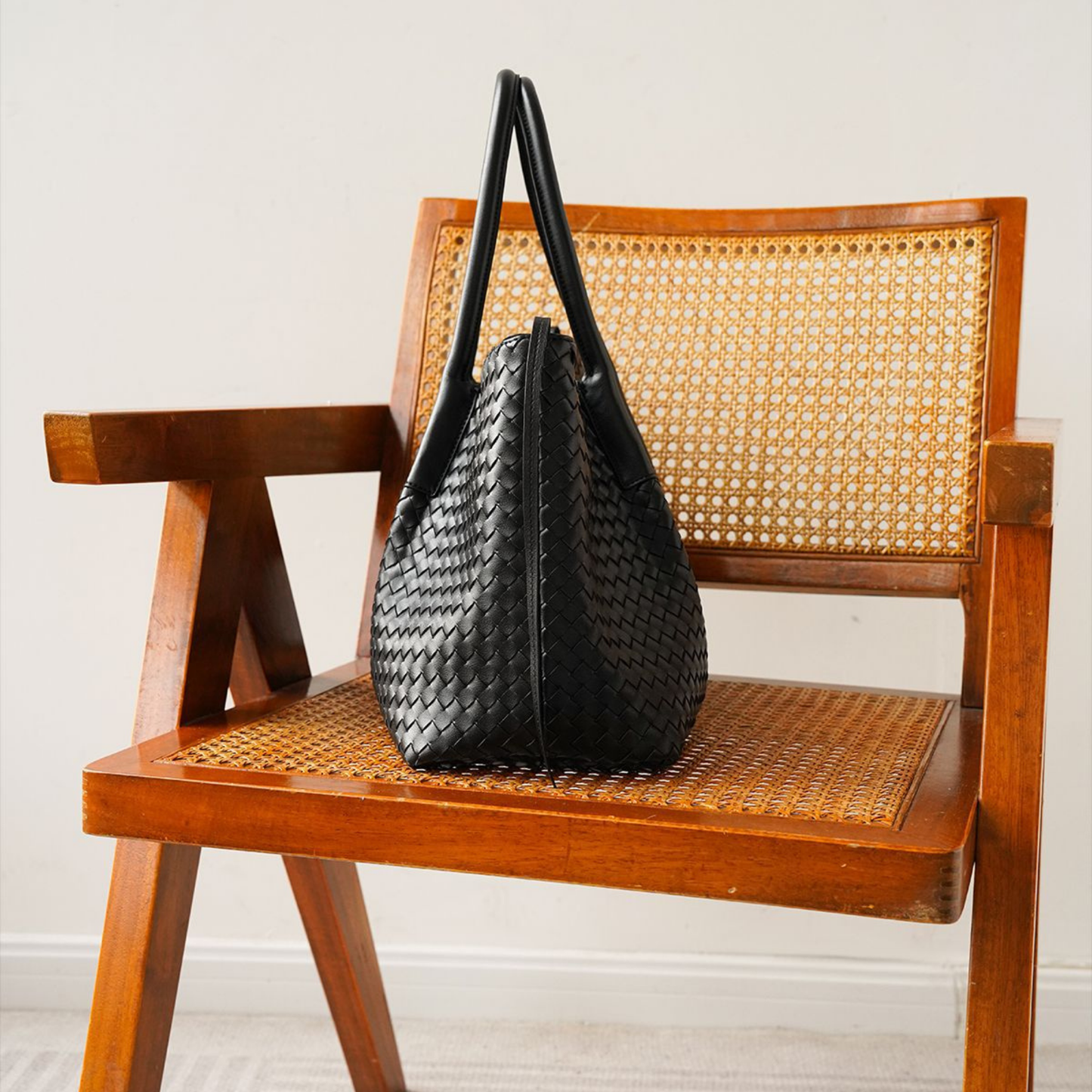 Woven Carryall Leather Shoulder Tote