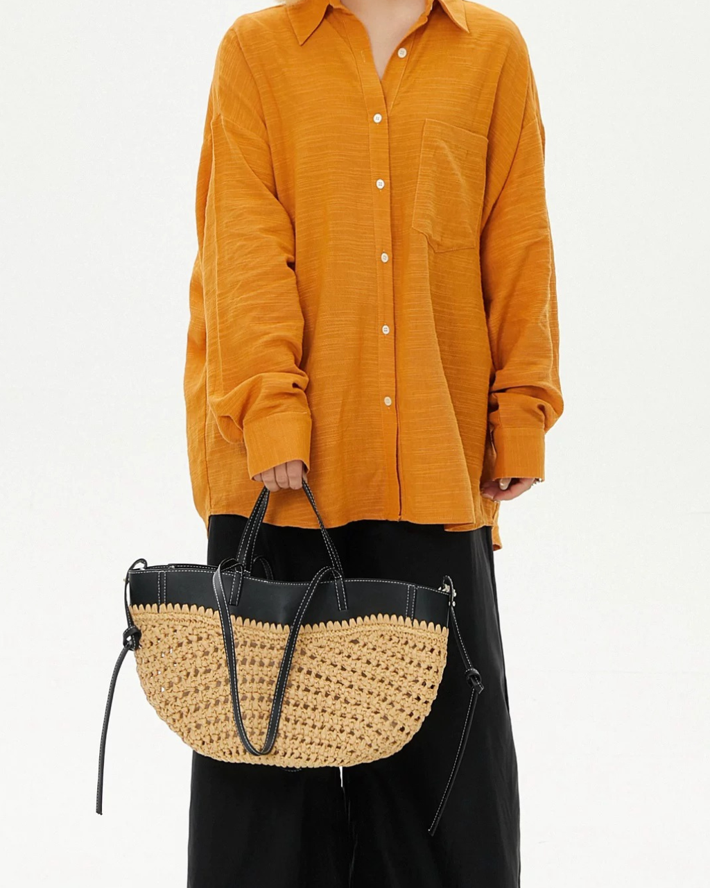 Luna Sculpted Woven Raffia x Leather Shoulder Bag