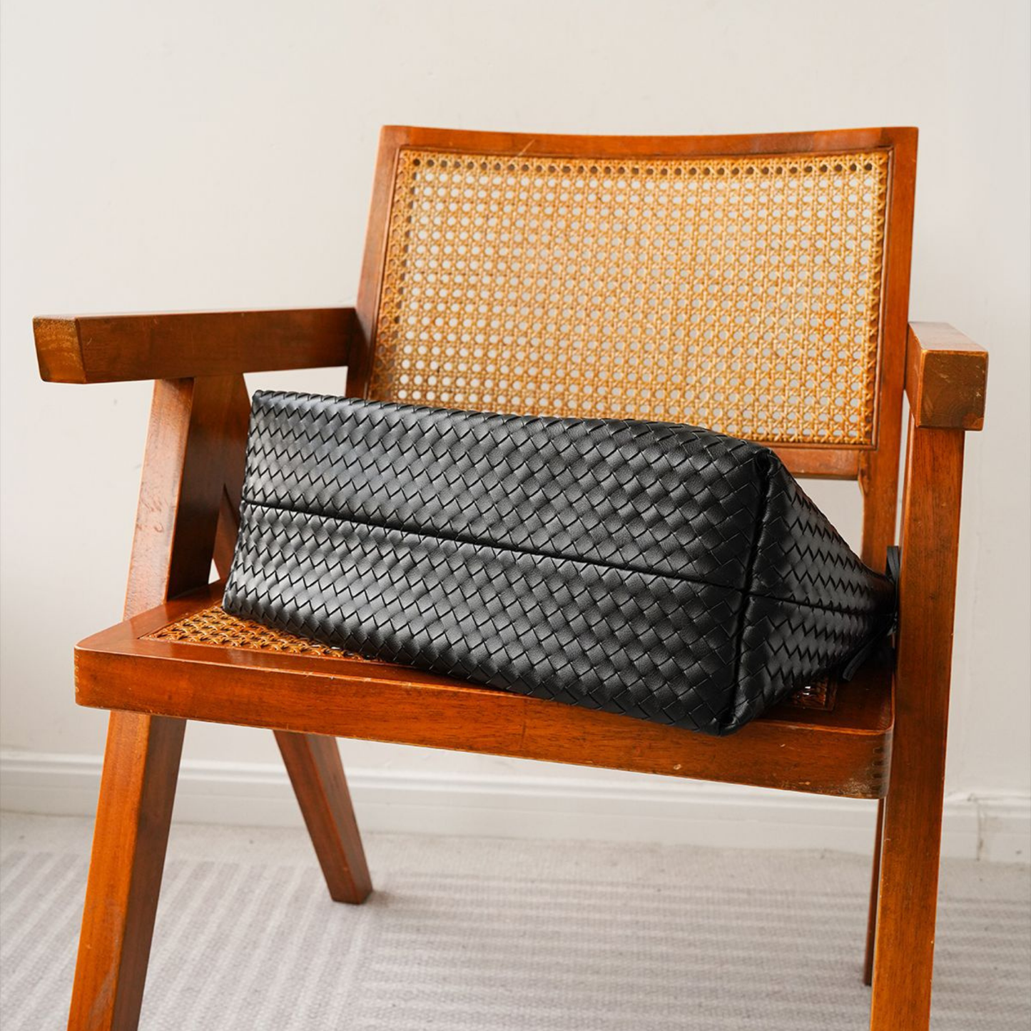 Woven Carryall Leather Shoulder Tote