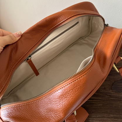 Large Capacity Zip‑Top Natural Leather Shoulder Bag
