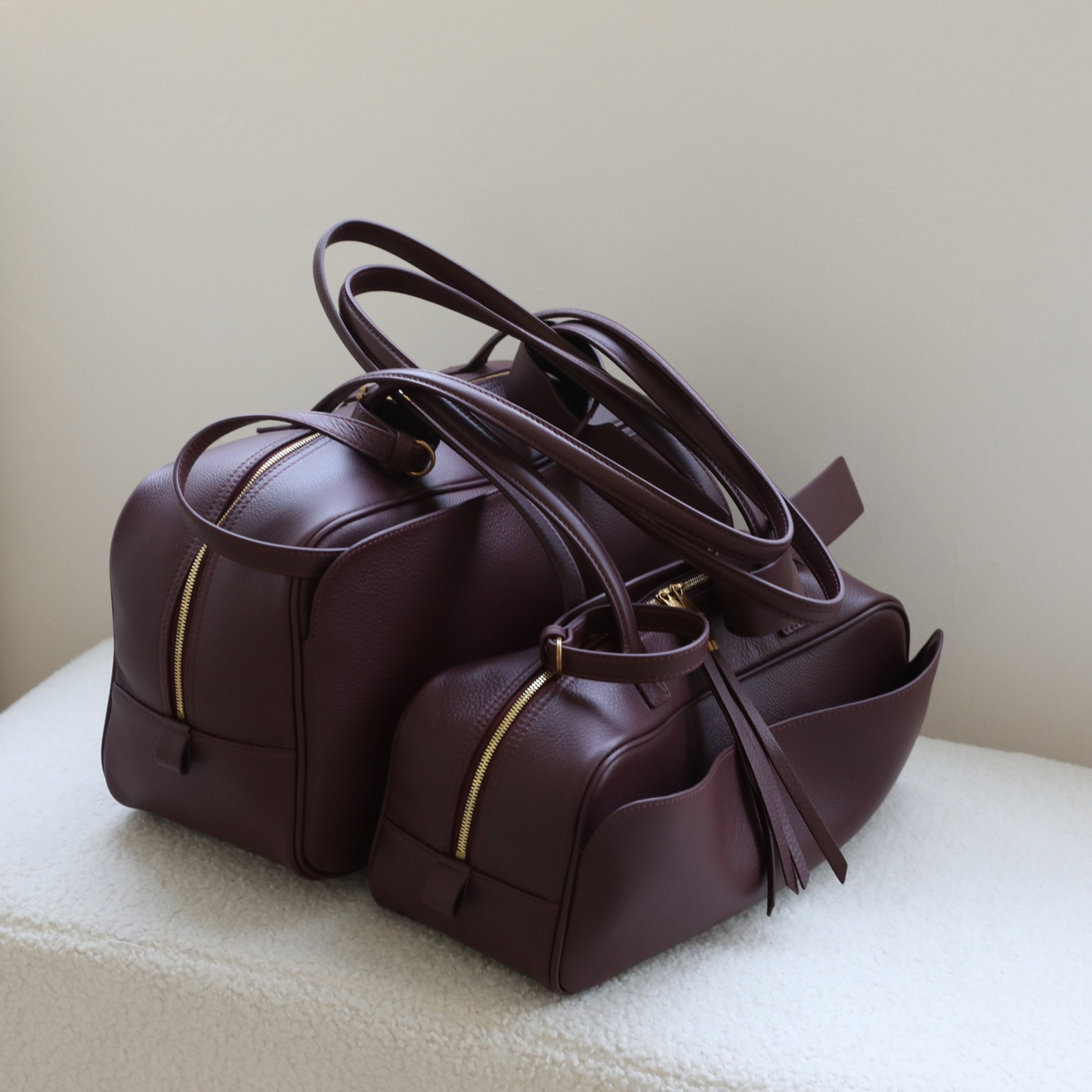 Top-Layer Leather Bowling Shoulder Bag