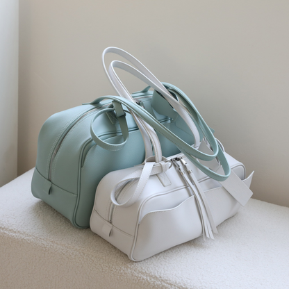 Top-Layer Leather Bowling Shoulder Bag