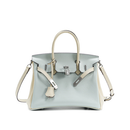 The Hermes Togo Birkin inspired Blue & White Combo Luxurious Leather Bag