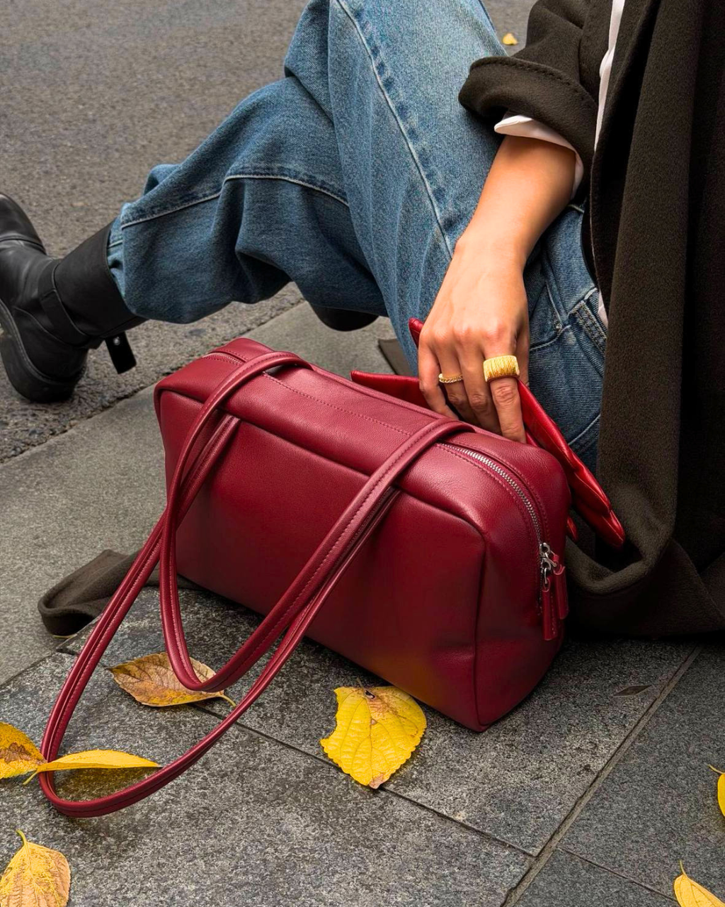 Astra Bowling Minimalist Leather Shoulder Bag