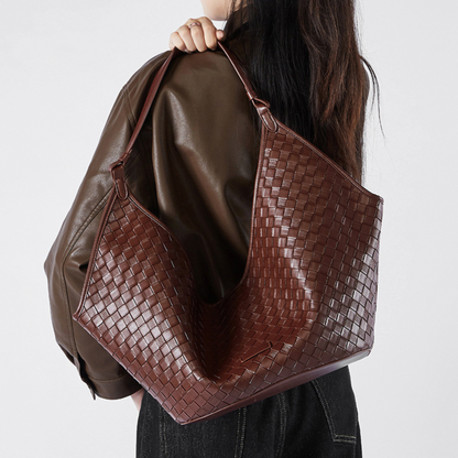 Woven Leather Hobo Shoulder Tote