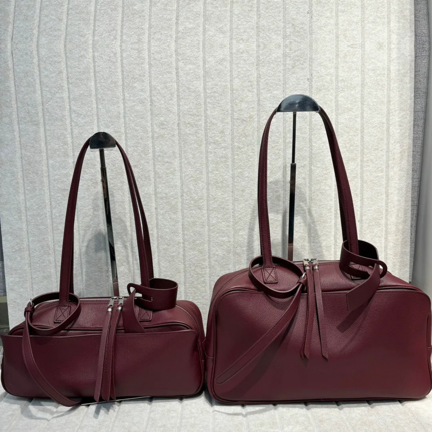 Top-Layer Leather Bowling Shoulder Bag