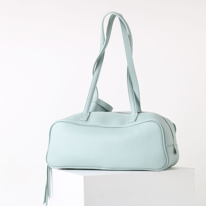 Top-Layer Leather Bowling Shoulder Bag