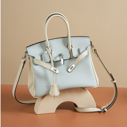 The Hermes Togo Birkin inspired Blue & White Combo Luxurious Leather Bag