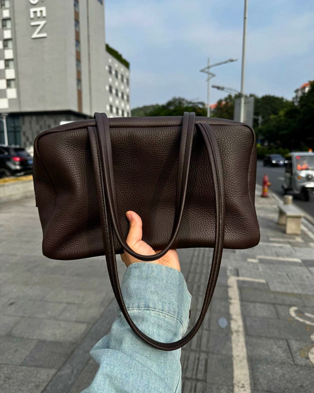 Astra Bowling Minimalist Leather Shoulder Bag