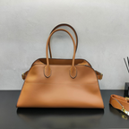 Wide-Base Structured Soft Leather Tote Bag