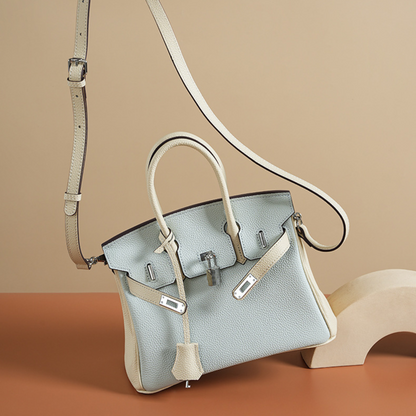 The Hermes Togo Birkin inspired Blue & White Combo Luxurious Leather Bag