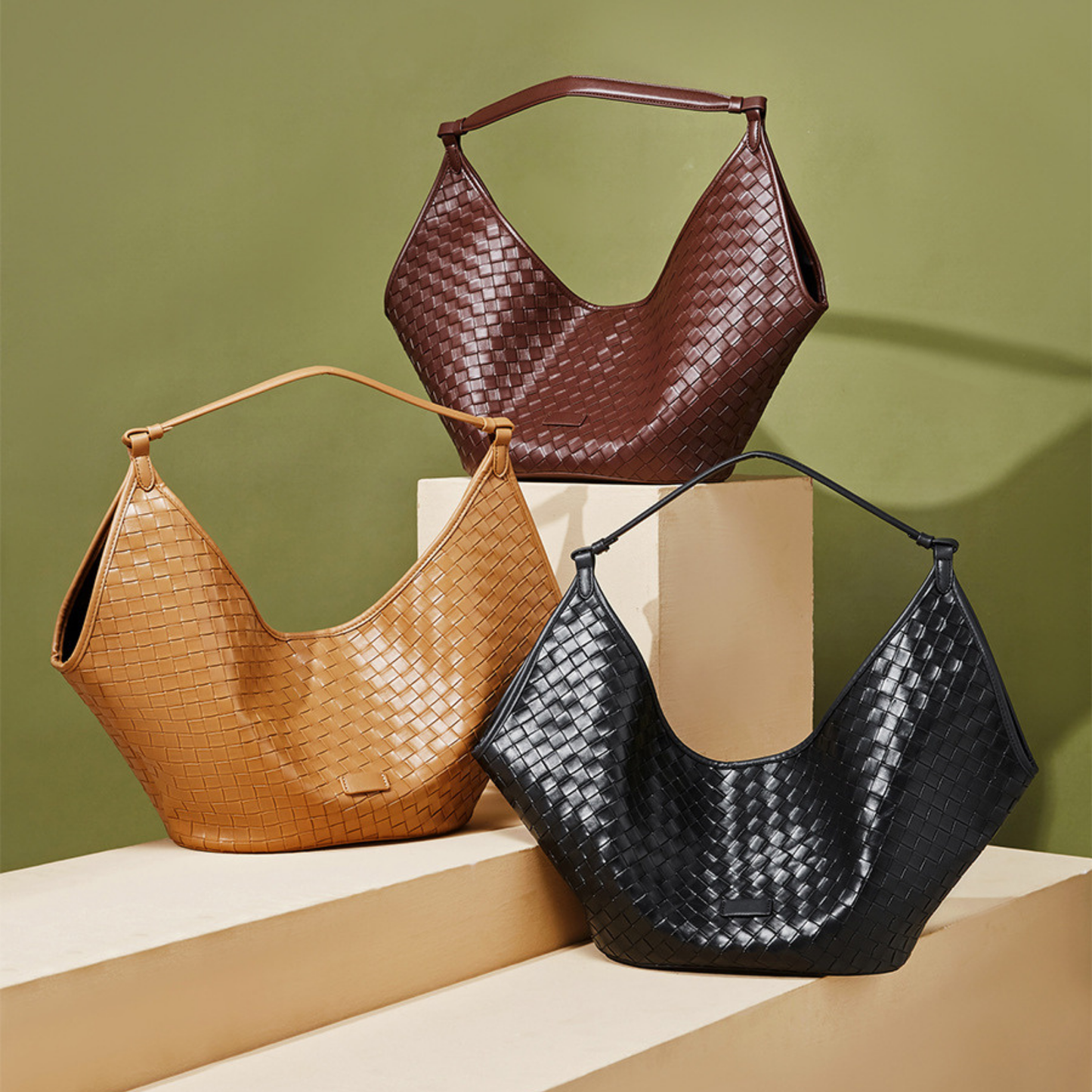 Woven Leather Hobo Shoulder Tote