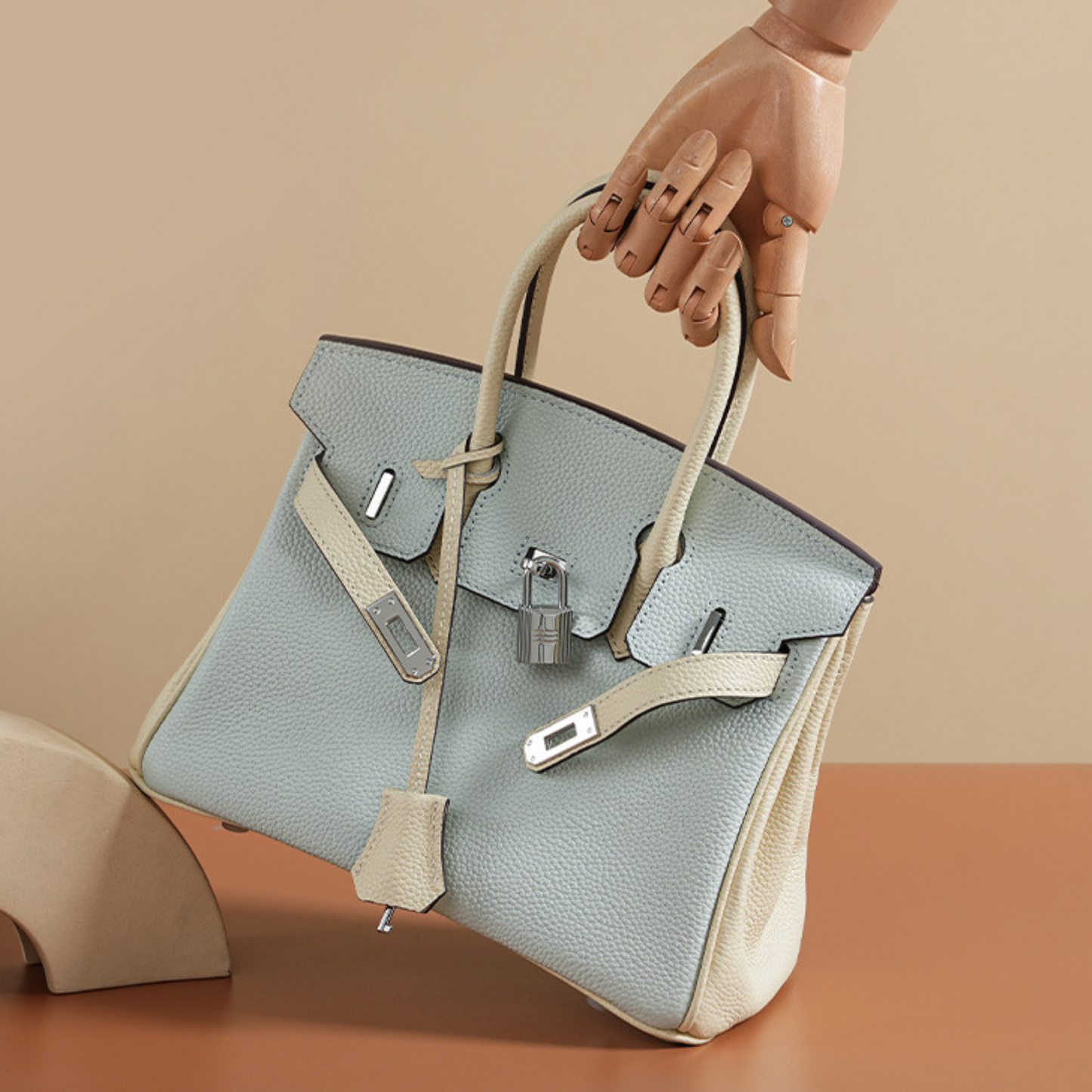 The Hermes Togo Birkin inspired Blue & White Combo Luxurious Leather Bag