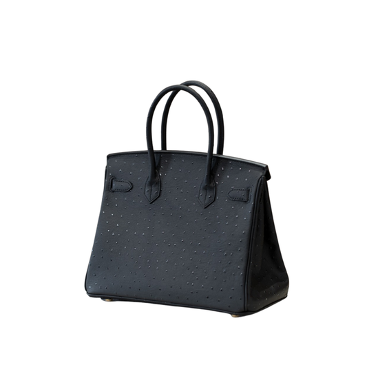 First-Layer Cowhide Ostrich-Pattern Structured Top Handle Luxury Leather Bag